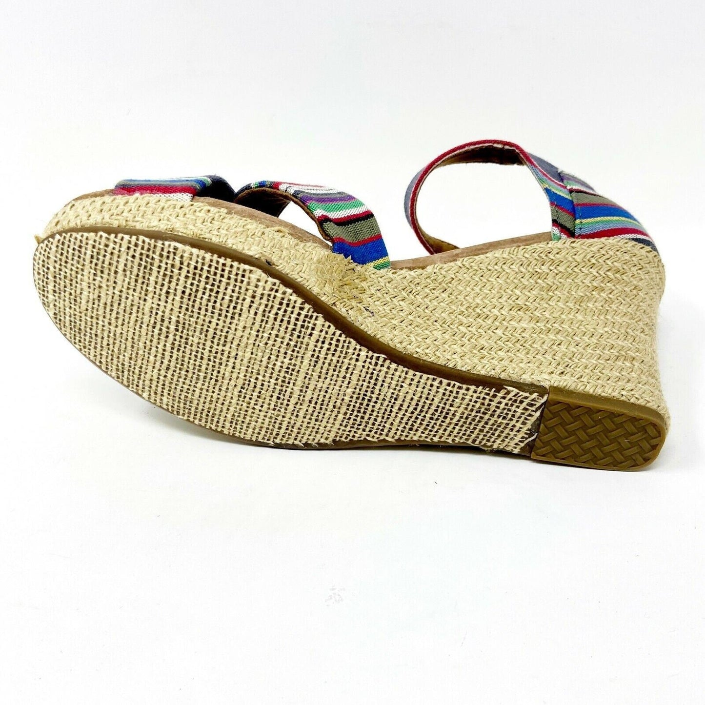 Toms Strappy Wedge Denim Stripe Womens Canvas Platform Heel Shoes