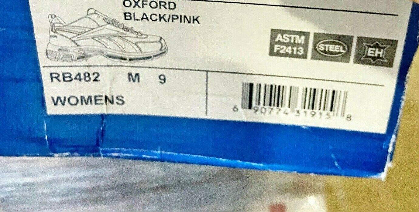 Reebok Work Oxford Black Pink Womens Size 6.5 Steel Toe Sneakers RB482