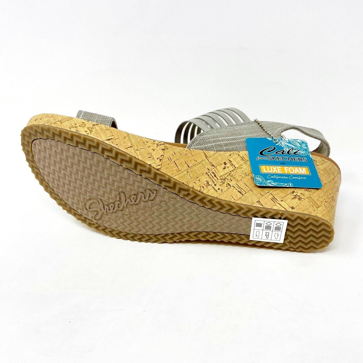 Skechers Beverlee Smitten Kitten Taupe Womens Size 10 Wedge Foam Strap Sandals