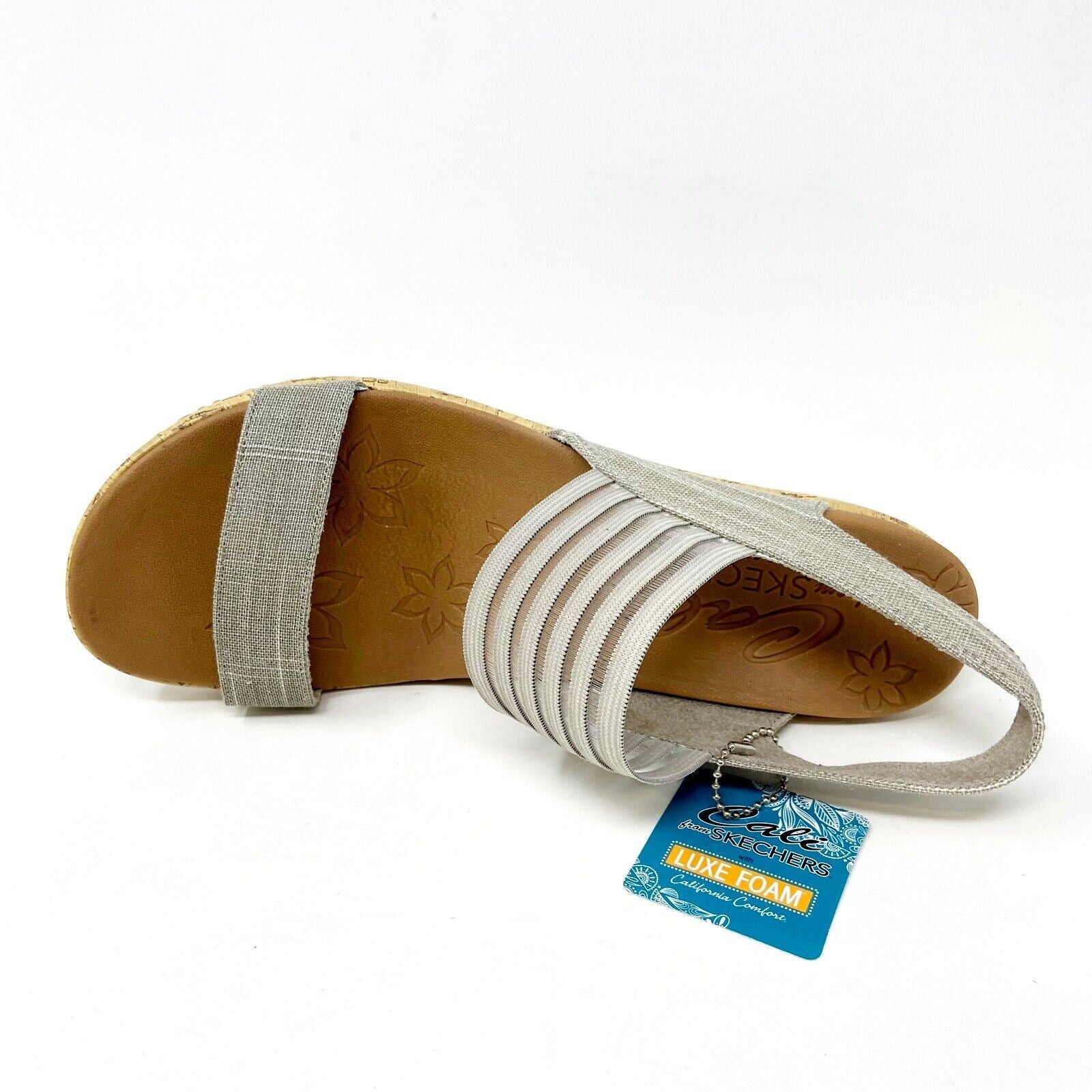 Skechers Beverlee Smitten Kitten Taupe Womens Size 10 Wedge Foam Strap Sandals