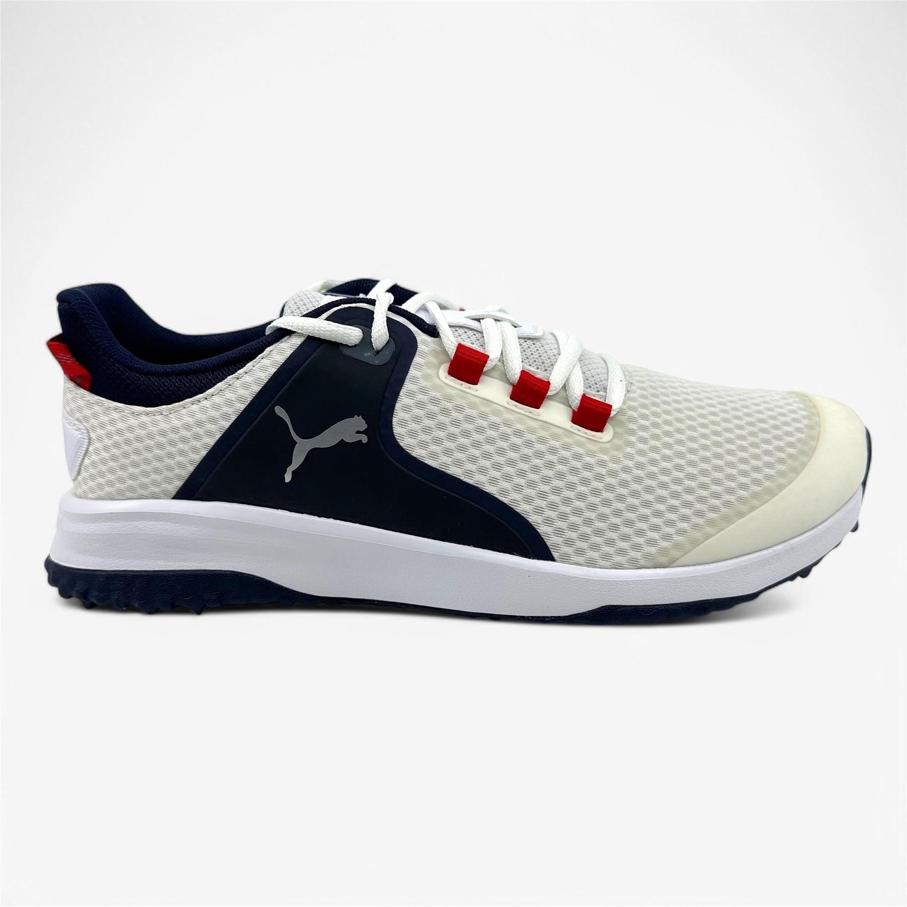 PUMA Fusion Grip White Silver Navy Mens Spikeless Golf Shoes