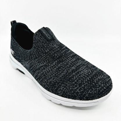 Skechers Go Walk 5 Trendy Step Black Gray Womens Size 8 Wide Comfort Shoes