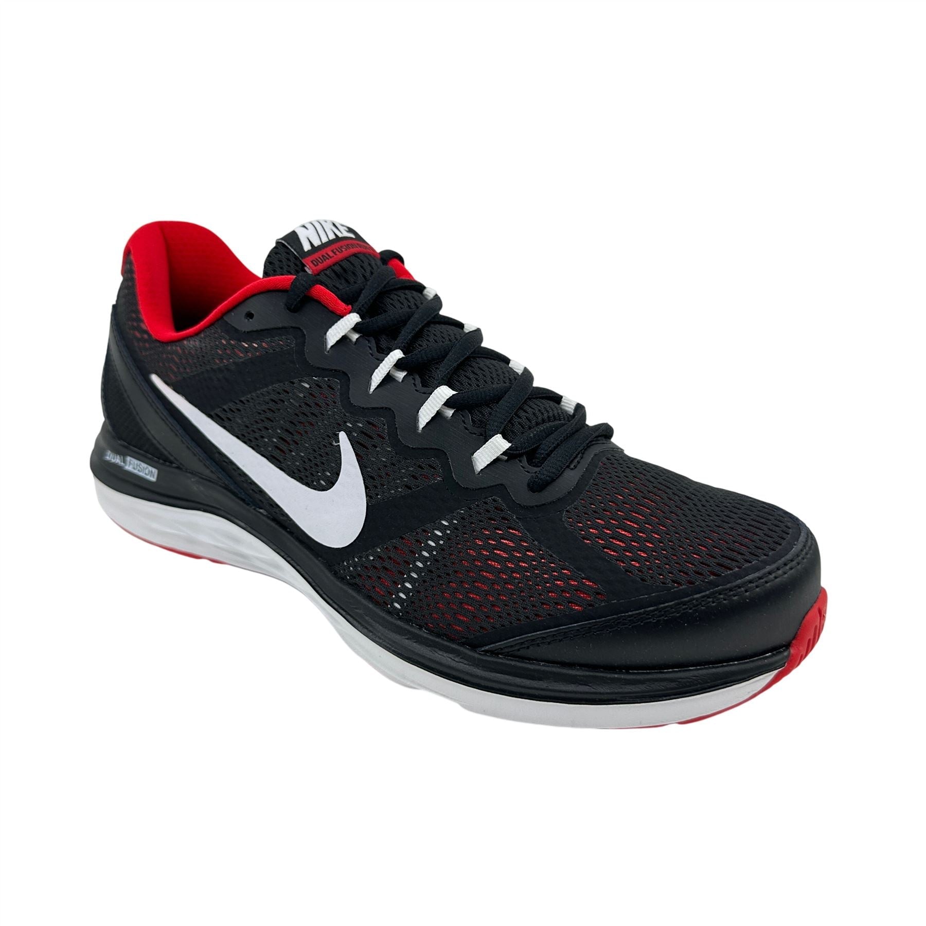 Nike Dual Fusion Run 3 Black White University Red Mens Athletic Sneaker
