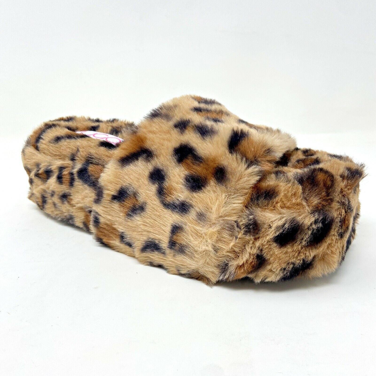 Sugar Wryde Leopard Brown Platform Womens Fluffy Slip On Slipper Warm Sandals
