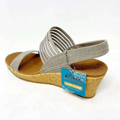 Skechers Beverlee Smitten Kitten Taupe Womens Size 10 Wedge Foam Strap Sandals