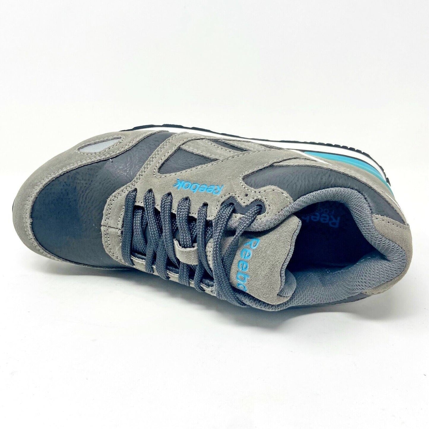 Reebok Work Prelaris Grey Blue Retro Womens Size 7.5 Wide Comp Toe Shoes SRB977