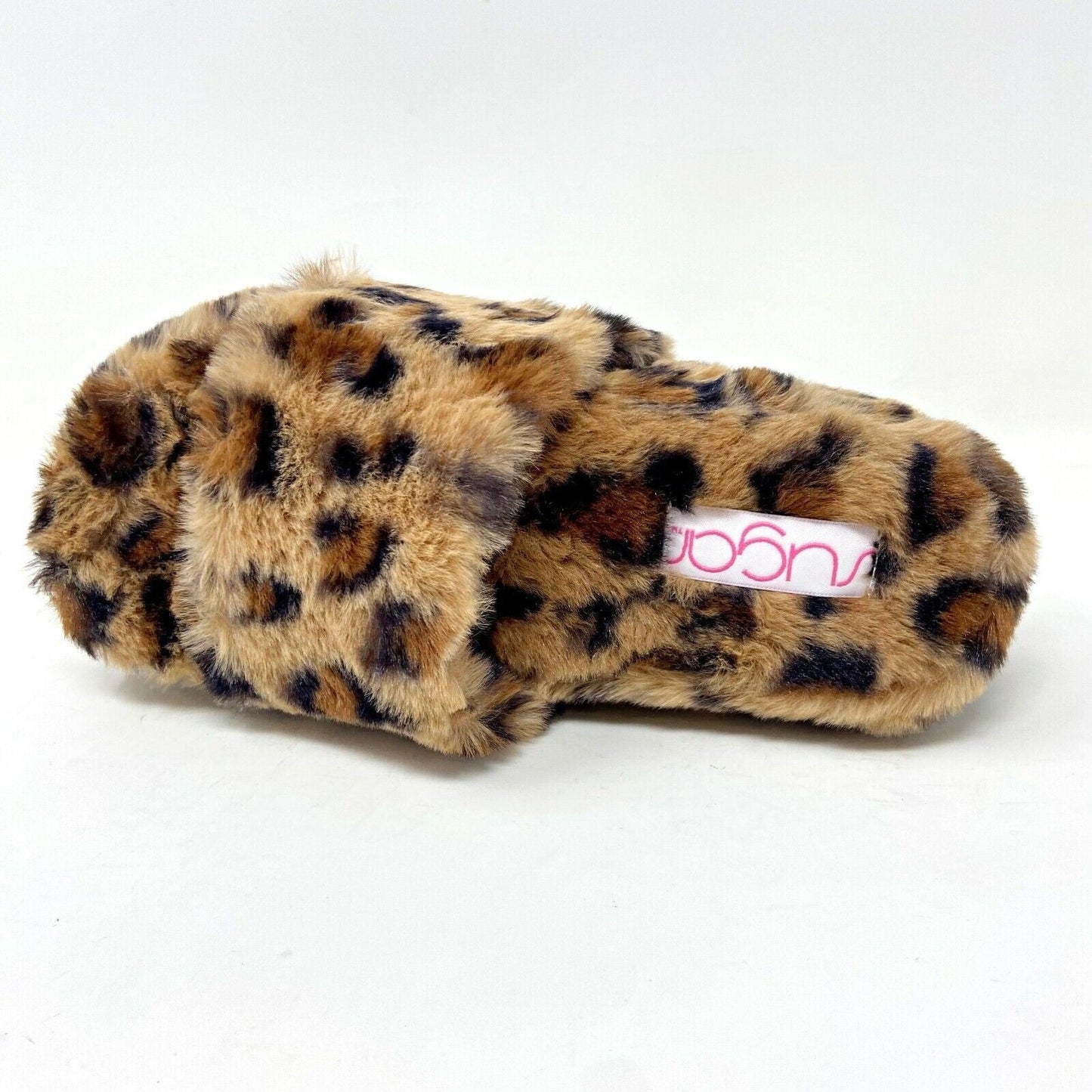 Sugar Wryde Leopard Brown Platform Womens Fluffy Slip On Slipper Warm Sandals