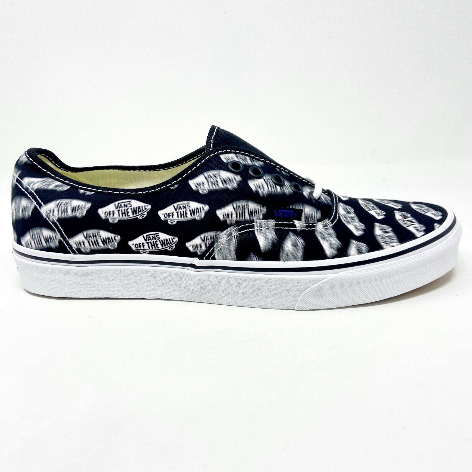 Vans Authentic (Blue Boards) Black True White Faded Logo Womens Casual Shoes