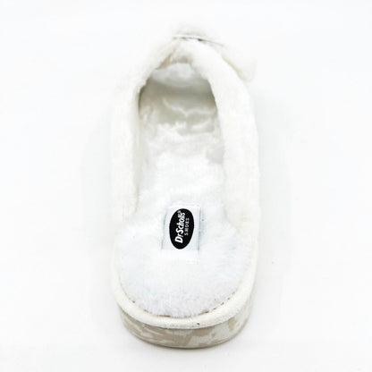 Dr Scholls Staycay OG Tofu White Faux Fur Womens Slippers Slide Sandals