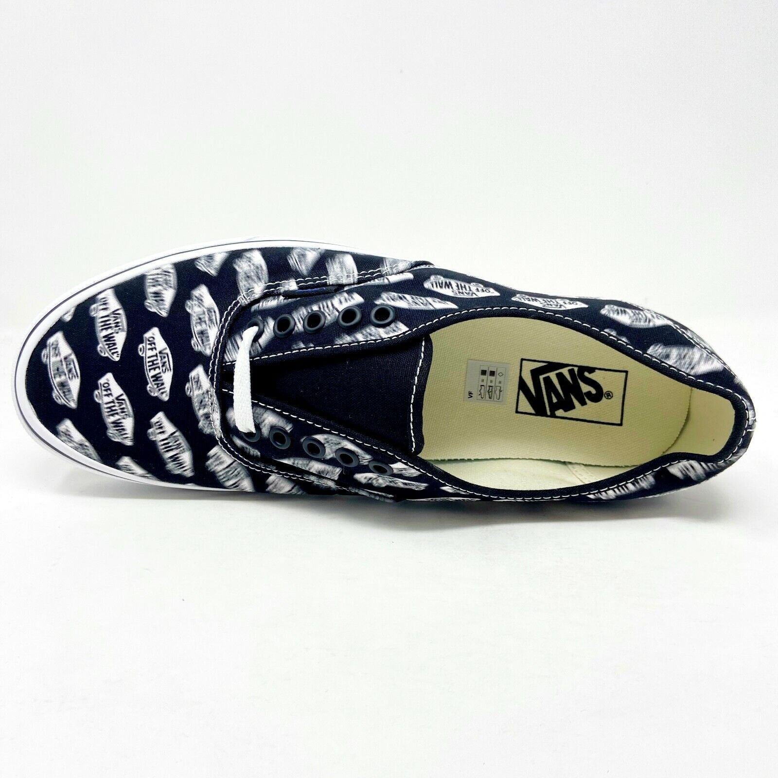 Vans Authentic (Blue Boards) Black True White Faded Logo Womens Casual Shoes
