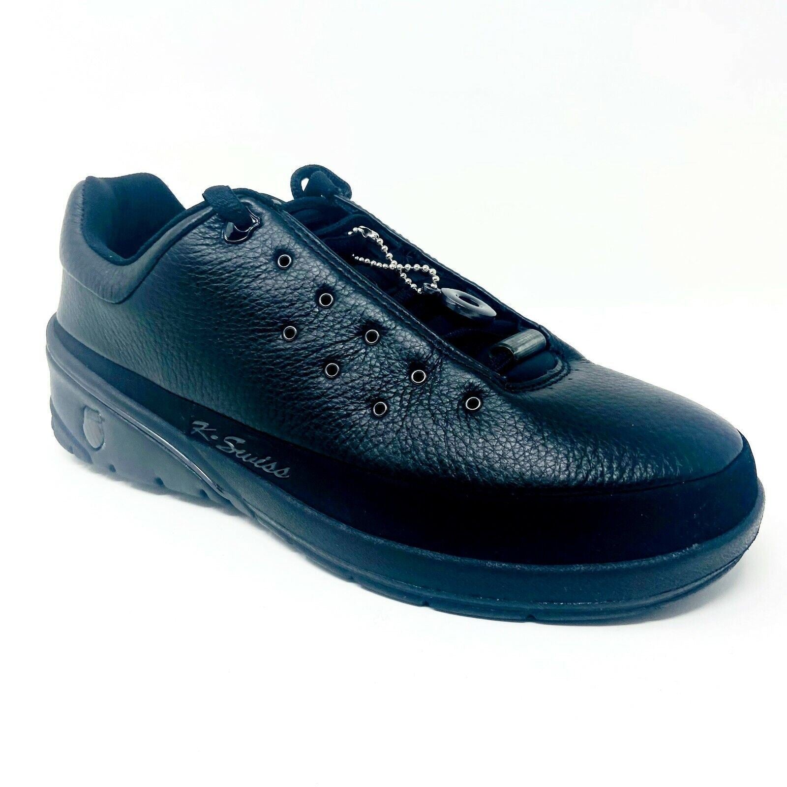 K-Swiss Pratt Black Chrome Leather Mens Retro Casual Sneakers 01131068