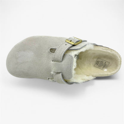 Birkenstock Boston VL Shearling Antique White Womens Casual Soft Footbead Clog
