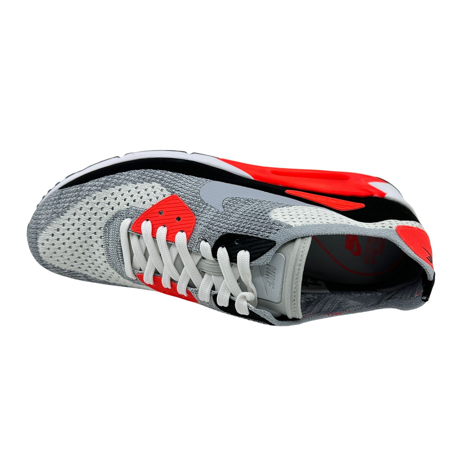 Nike Air Max 90 Ultra 2.0 Flyknit White Wolf Grey Crimson Mens Sneaker