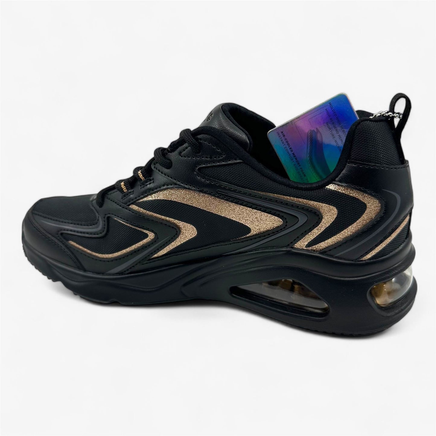 Skechers Tres Air Uno Shimm Airy Black Rose Gold Womens Athletic Sneaker
