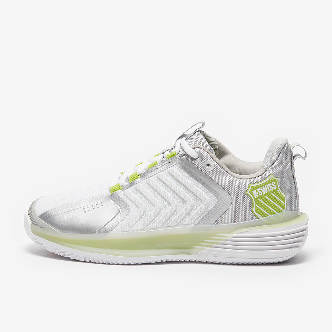 K-Swiss Womens Ultrashot 3 Tennis Shoes - White/Grey Violet/Lime Green