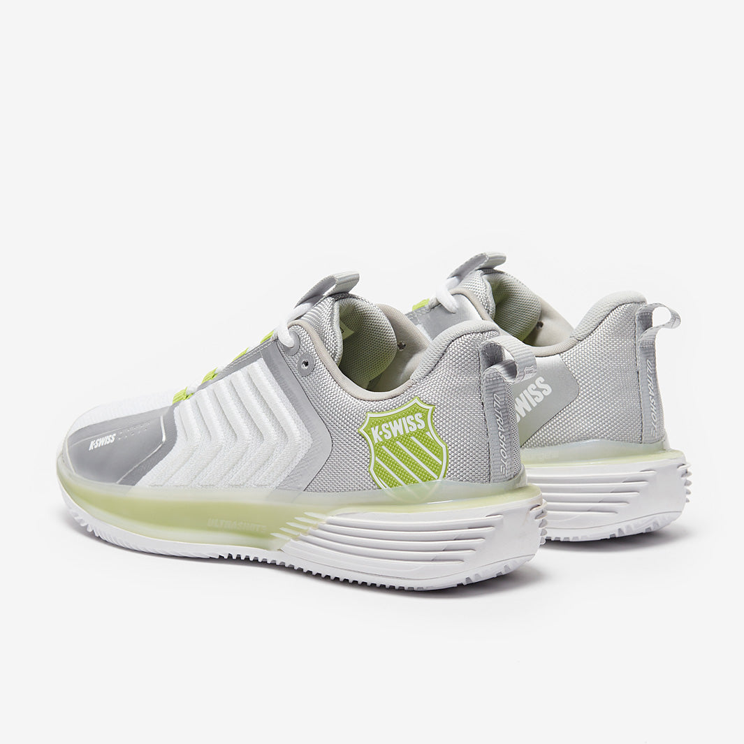 K-Swiss Womens Ultrashot 3 Tennis Shoes - White/Grey Violet/Lime Green