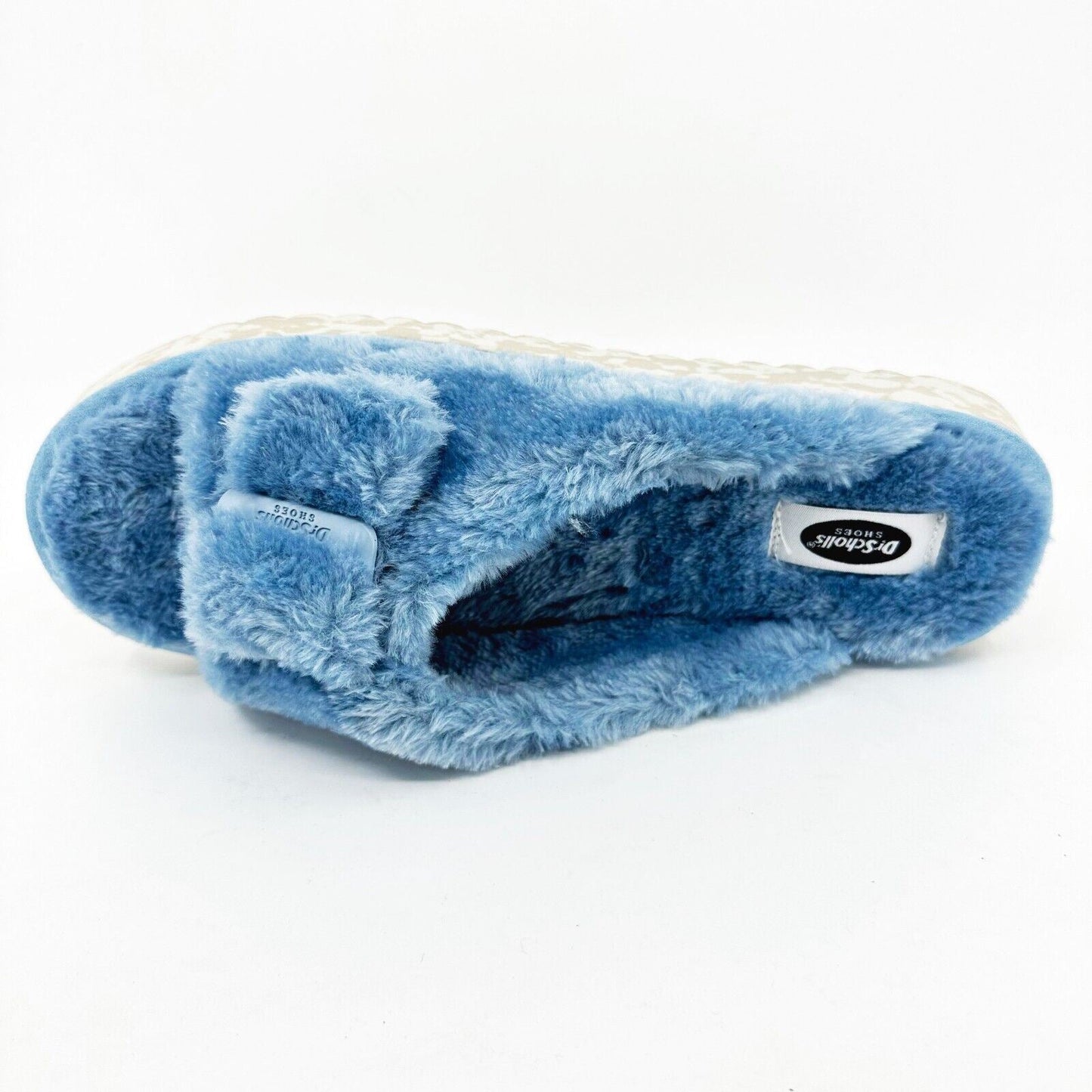 Dr Scholls Staycay OG Sky Blue Faux Fur Womens Slippers Slide Sandals