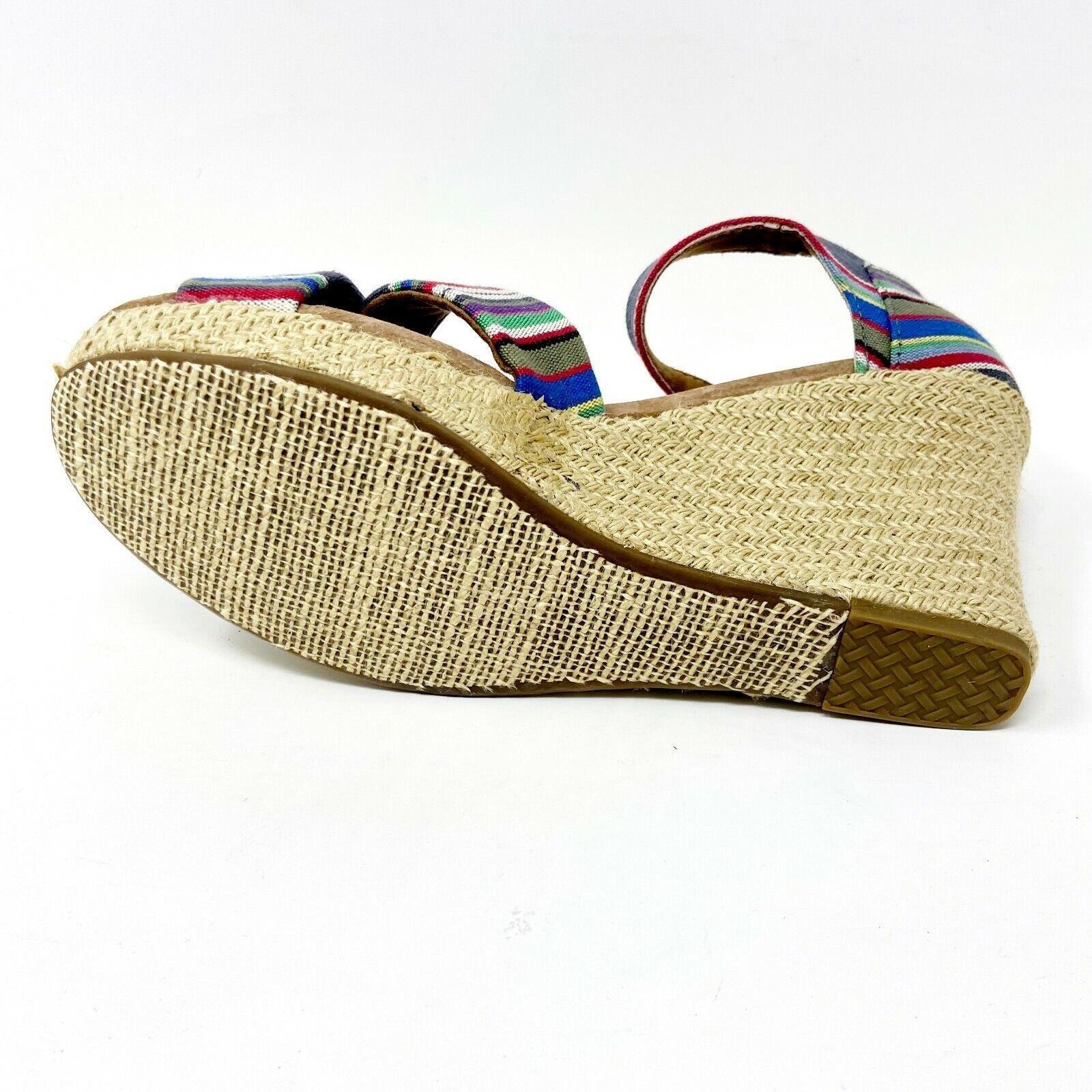 Toms Strappy Wedge Denim Stripe Womens Canvas Platform Heel Shoes