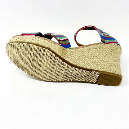 Toms Strappy Wedge Denim Stripe Womens Canvas Platform Heel Shoes