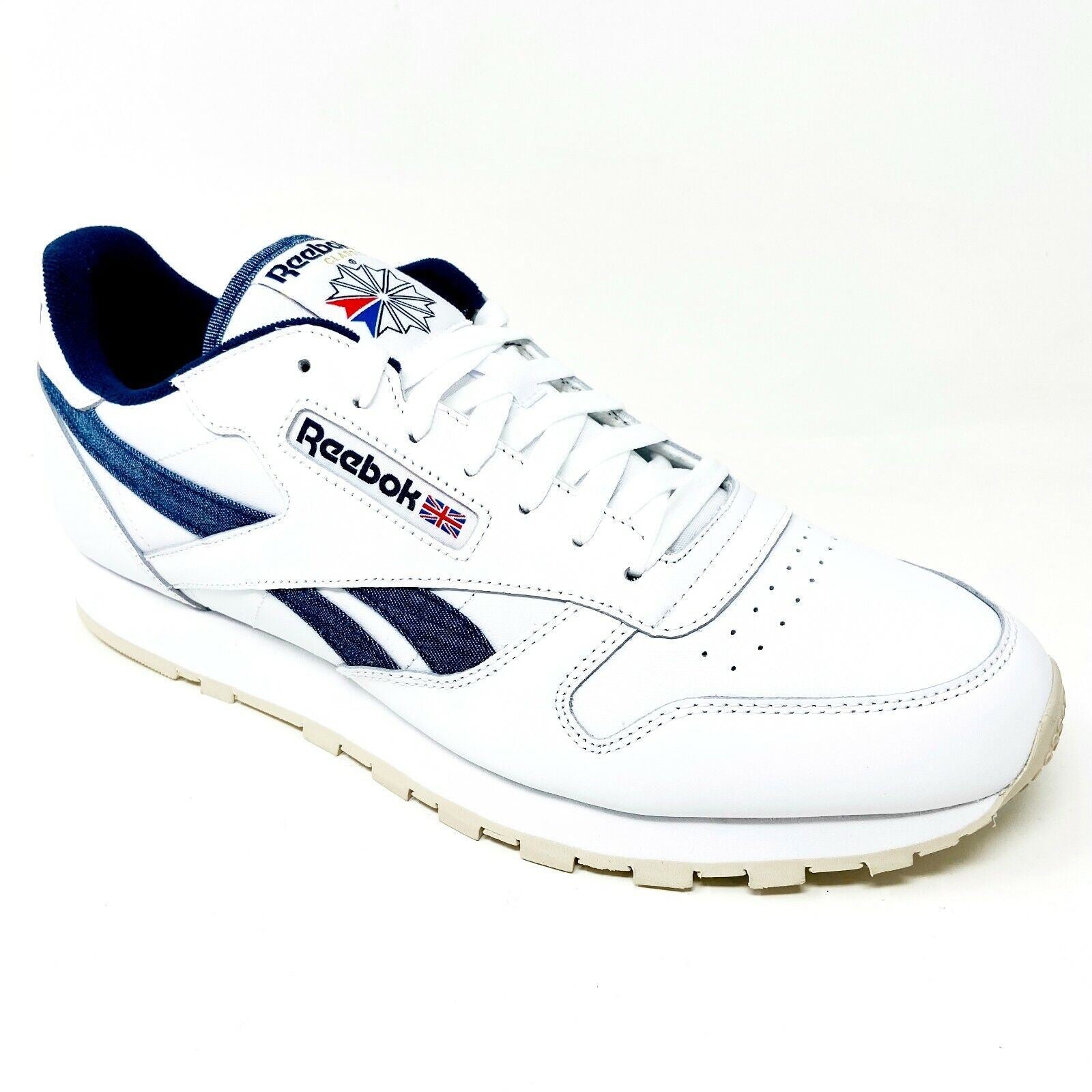 Reebok Classic White Denim Blue Leather Mens Casual Sneakers FX1294