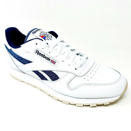 Reebok Classic White Denim Blue Leather Mens Casual Sneakers FX1294