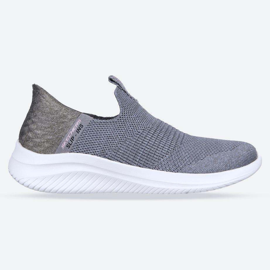 Women's Wide Fit Skechers 149708 Slip-ins Ultra Flex 3.0 Cozy Streak Trainers - Grey