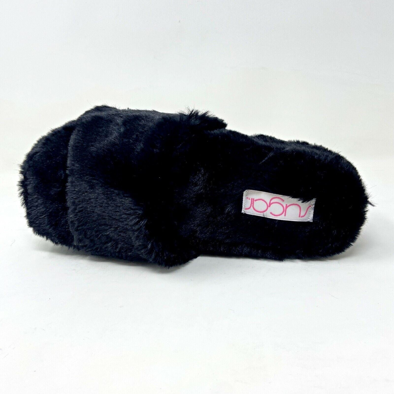Sugar Wryde Black Platform Fluffy Slip On Womens Fur Slipper Warm Sandals