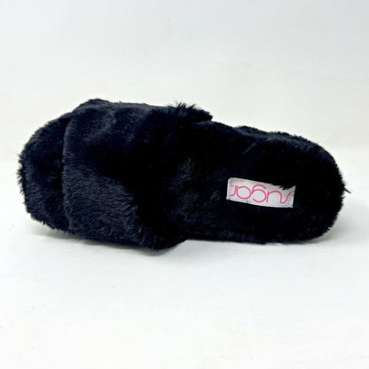 Sugar Wryde Black Platform Fluffy Slip On Womens Fur Slipper Warm Sandals
