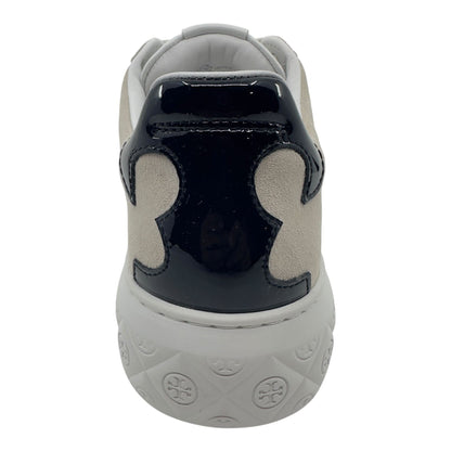 Tory Burch Ladybug Titanium White Black Womens Casual Tumbled Leather Sneaker
