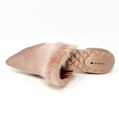 Birdies The Dove French Rose Womens Mink Fur Pointed Toe Slip On Mules