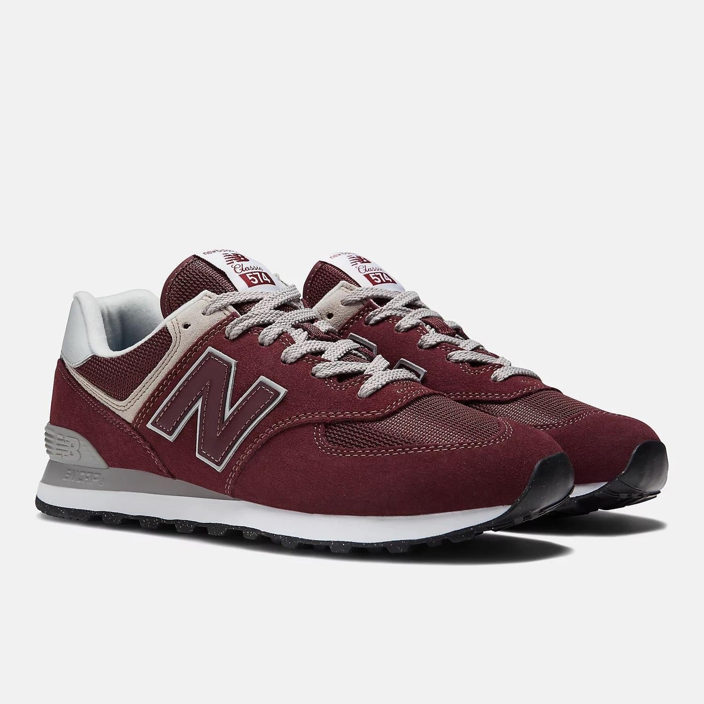 Women's Wide Fit New Balance ML574EVM Walking/Running Trainers - Exclusive - Burgundy/White ENCAP
