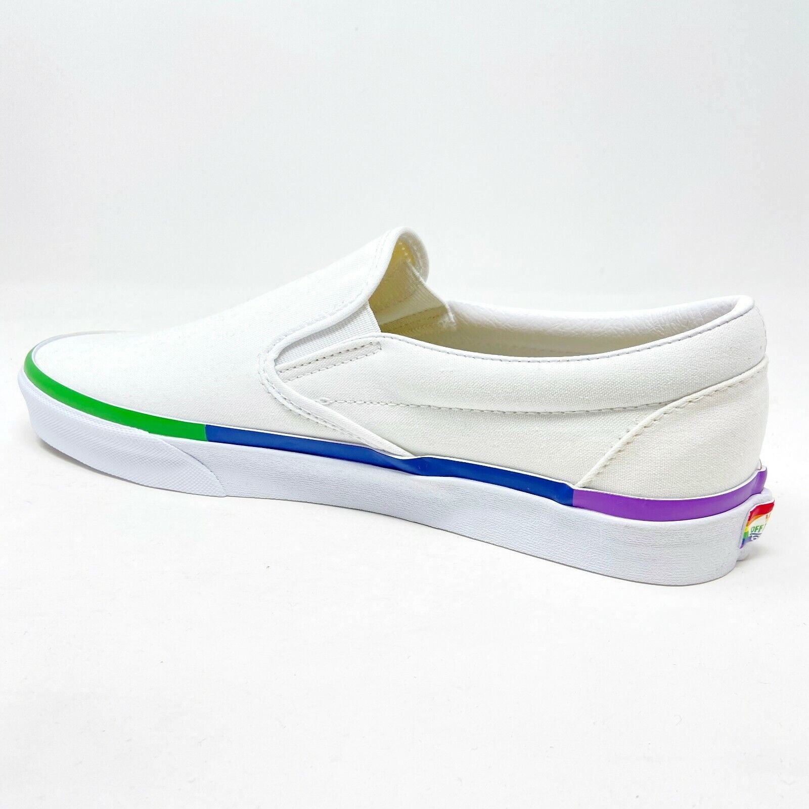 Vans Classic Slip On (Rainbow Foxing) True White LGBTQ Pride Womens Casual Shoes