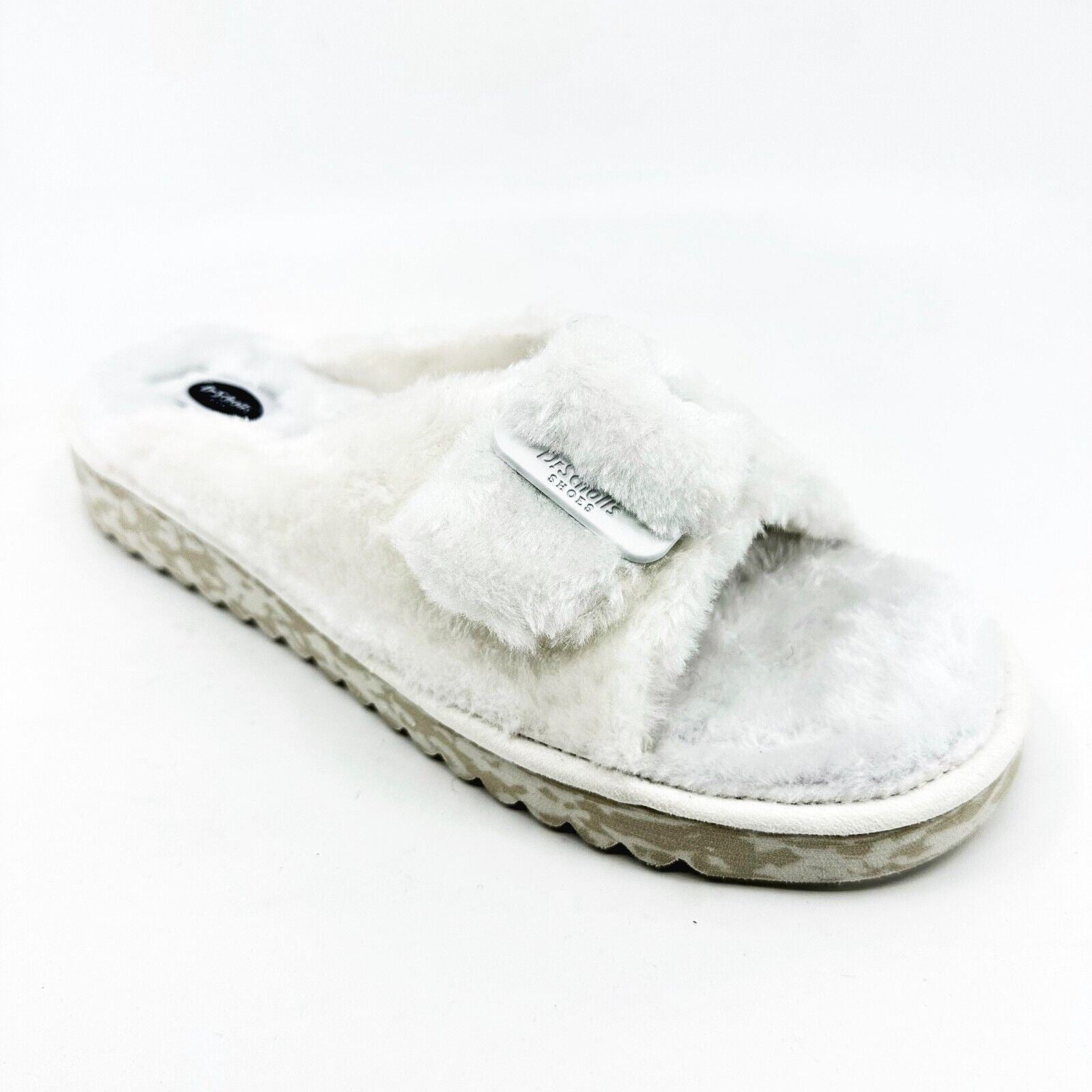 Dr Scholls Staycay OG Tofu White Faux Fur Womens Slippers Slide Sandals