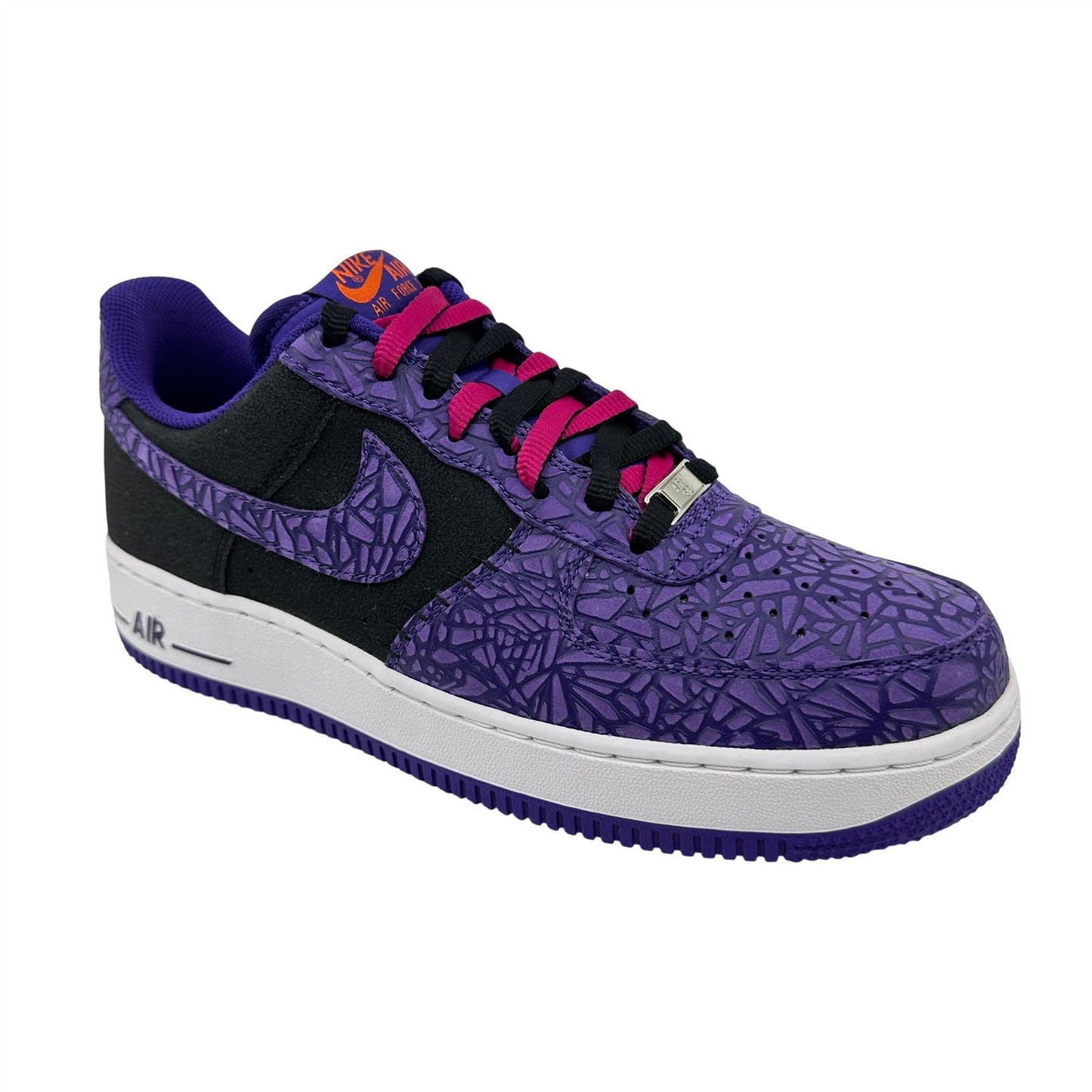 Nike Air Force 1 Black Court Purple Mens Athletic Crackled Gozilla Sneaker