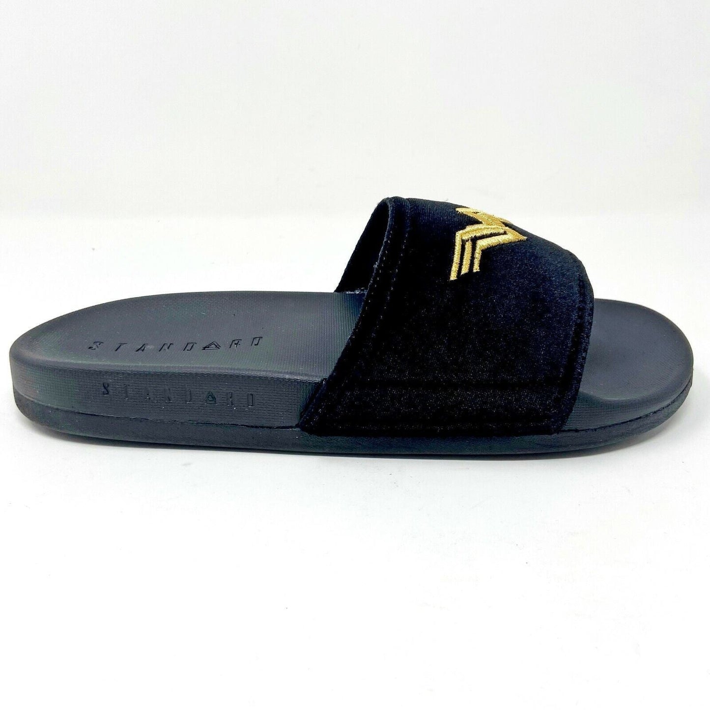 STNDRD Standard Monaco DC Comics Wonder Woman Black Gold Womens Slides Sandals