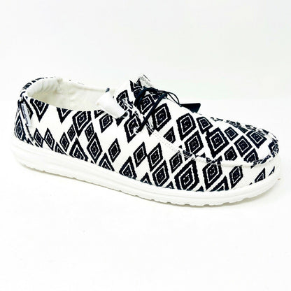 Hey Dude Womens Wendy Print Black White Aztec Size 10 Slip On Comfort Shoes