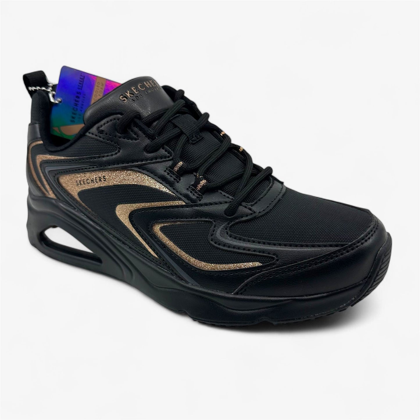 Skechers Tres Air Uno Shimm Airy Black Rose Gold Womens Athletic Sneaker