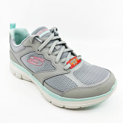 Skechers Flex Appeal 4.0 Active Flow Gray Light Blue Womens Wide Sneakers
