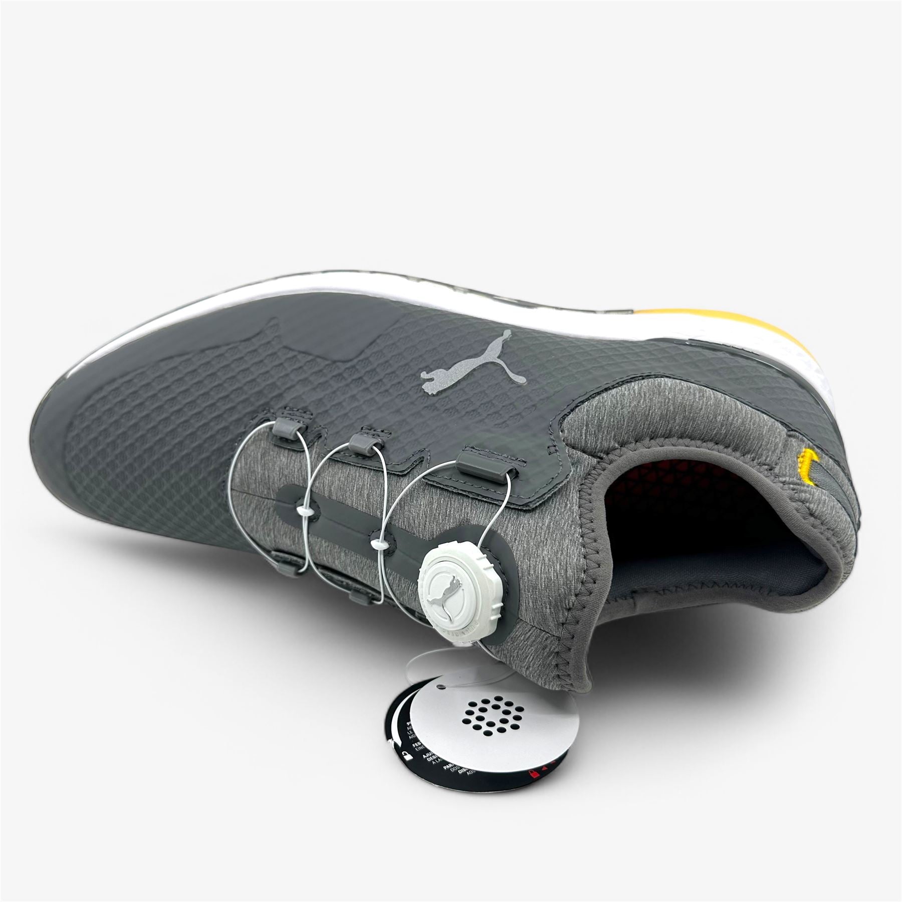 PUMA Proadapt Alphacat Disc Quiet Shade Silver Yellow Mens Size 11.5 Golf Shoes
