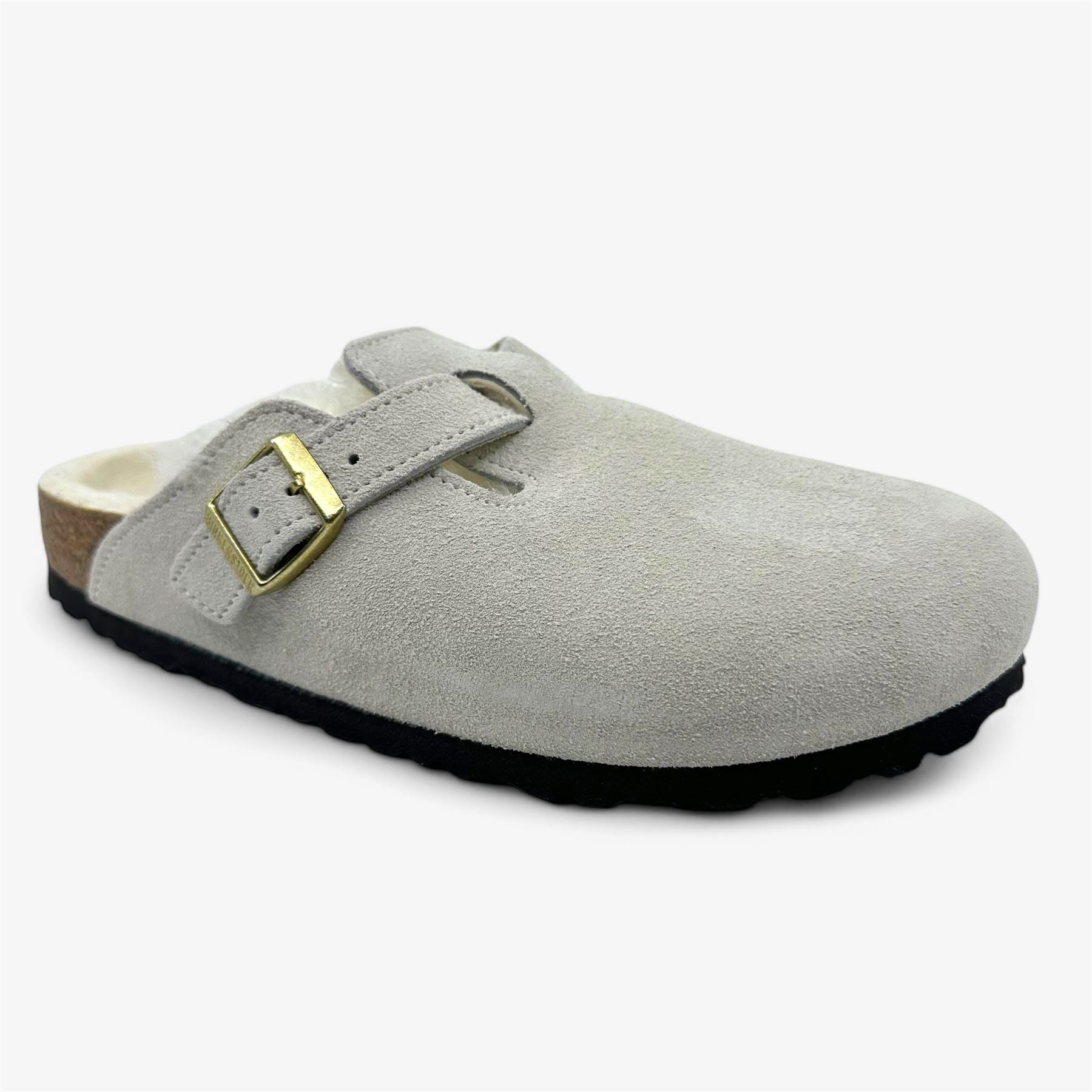 Birkenstock Boston VL Shearling Antique White Womens Casual Soft Footbead Clog