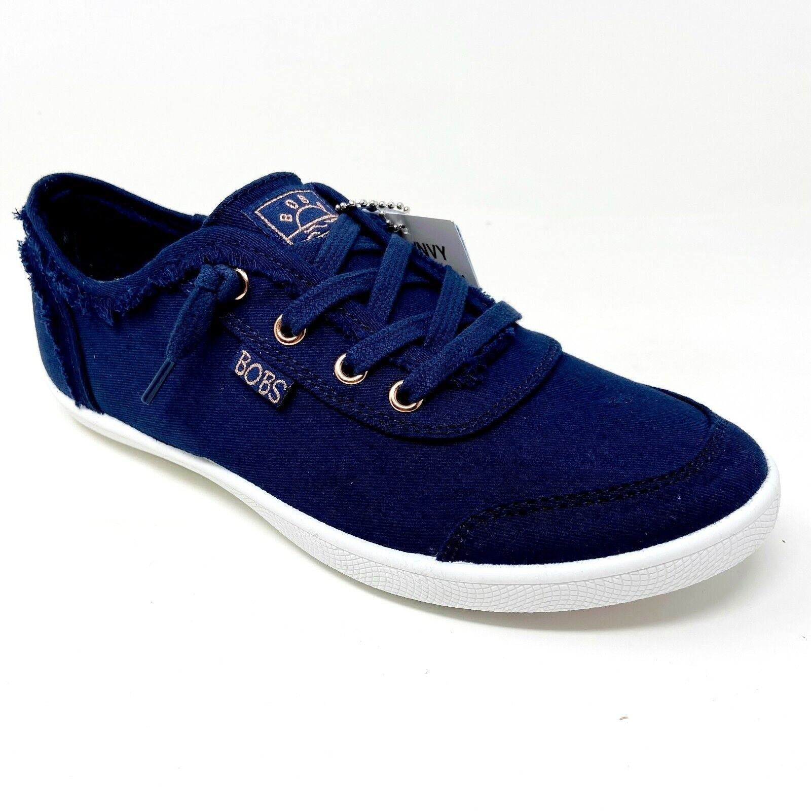 Skechers Bobs B Cute Navy White Womens Slip On Memory Foam Comfort Shoes