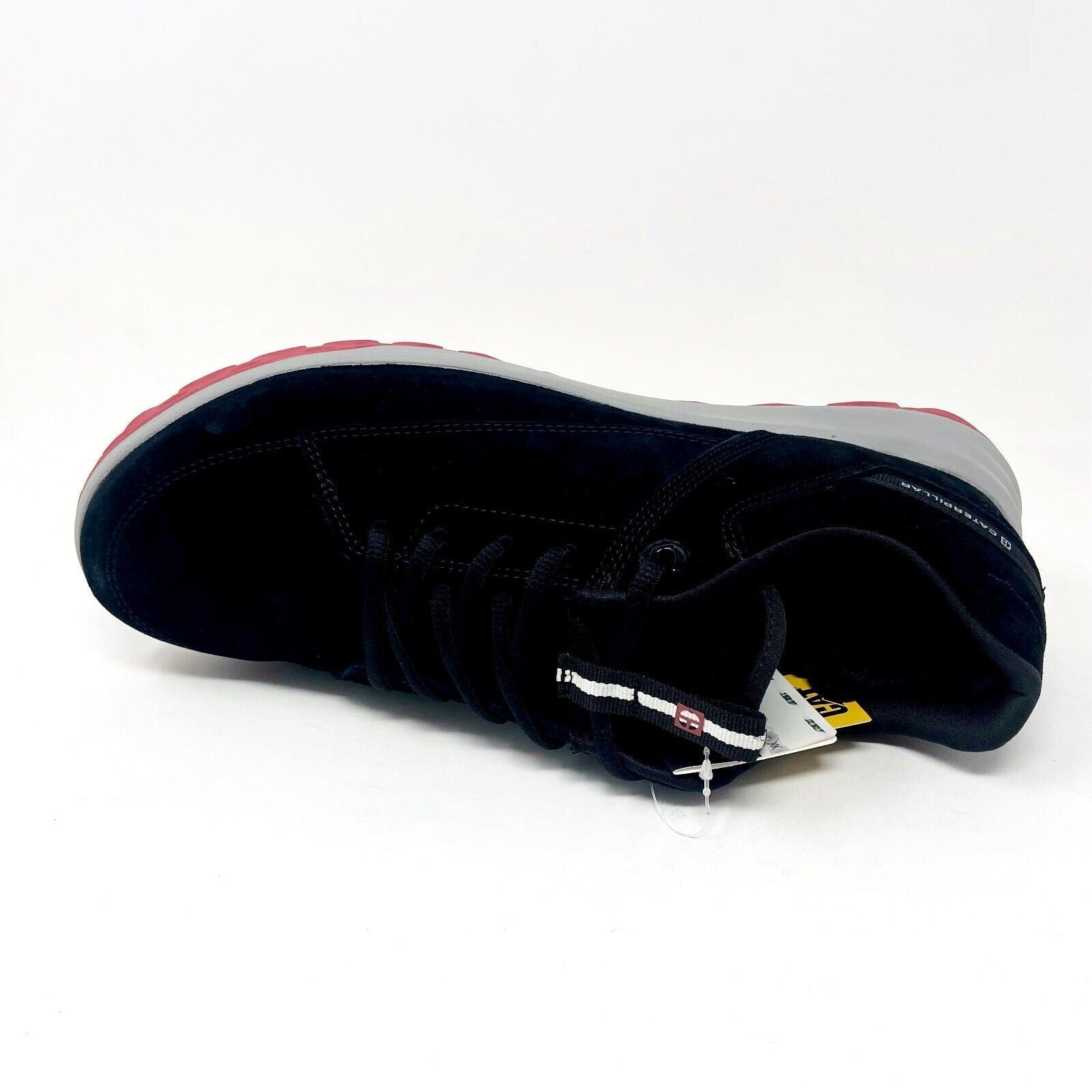 Caterpillar CAT Quest Black Red Mens Suede Casual Shoes Sneakers P724162