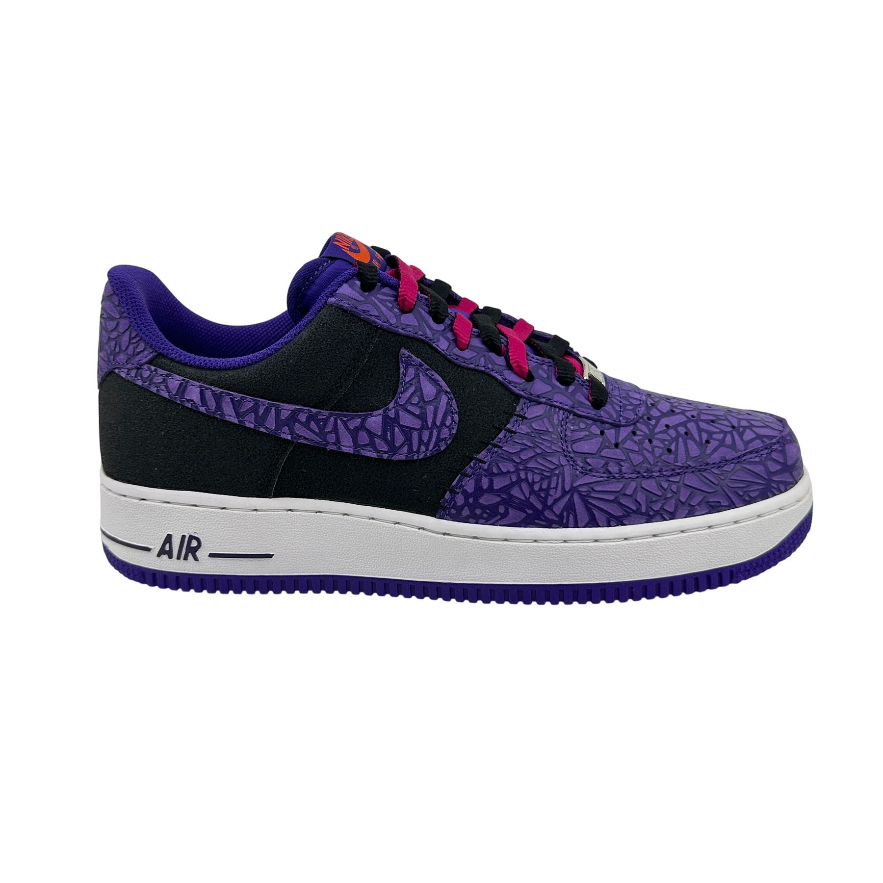 Nike Air Force 1 Black Court Purple Mens Athletic Crackled Gozilla Sneaker