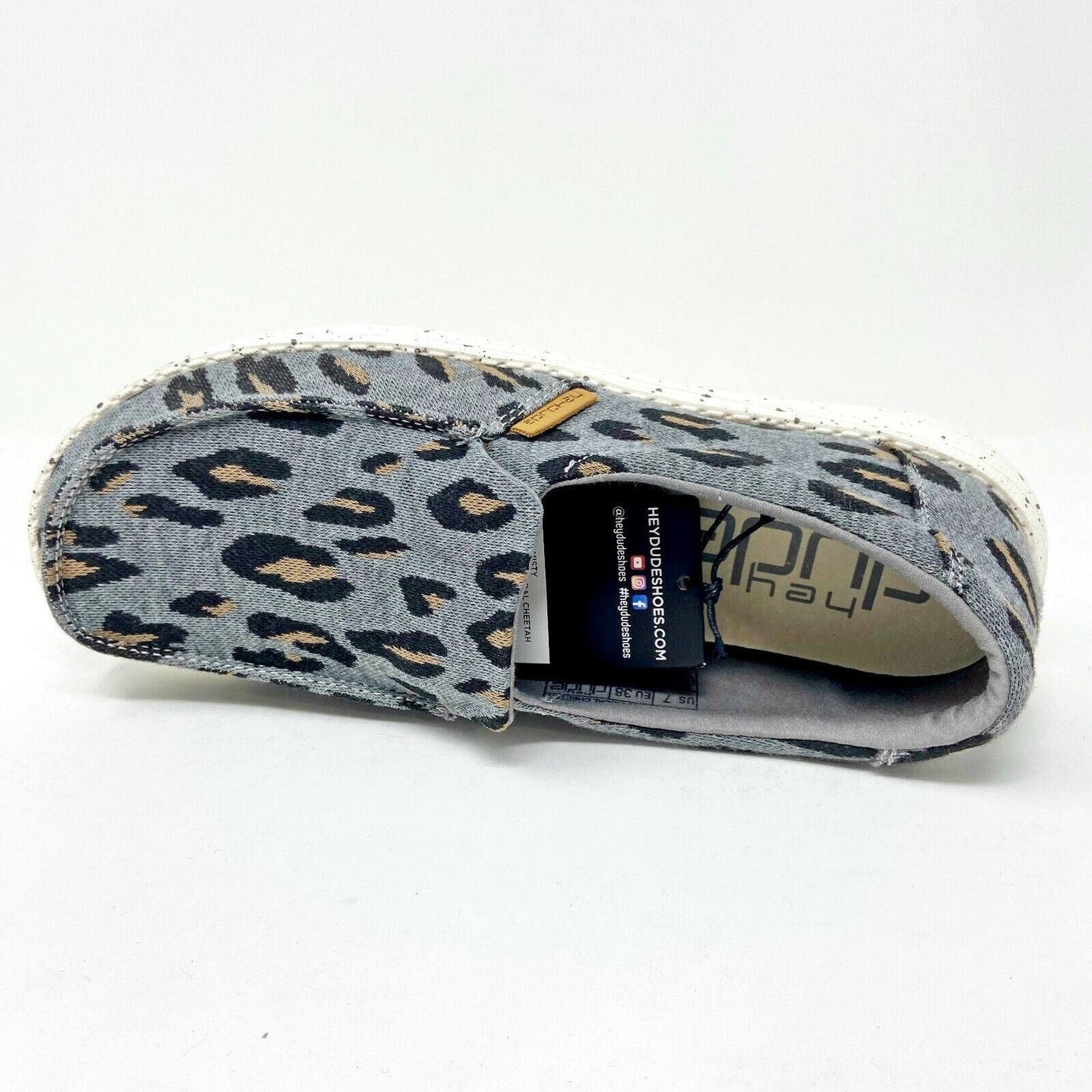 Hey Dude Womens Misty Charcoal Cheetah Size 5 Slip On Walking Shoes