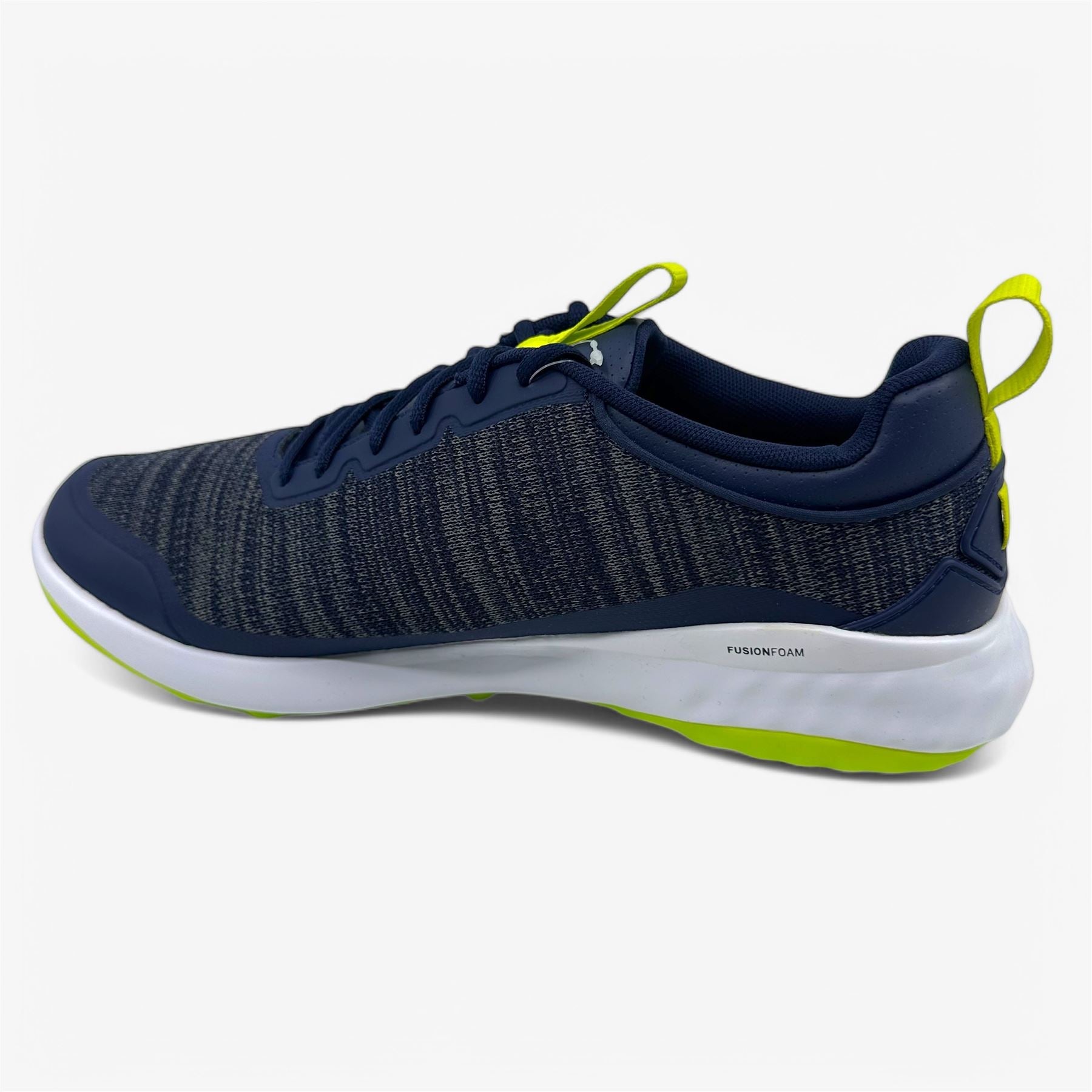 PUMA Fusion Pro Navy Silver Lime Mens Extra Wide Spikeless Golf Shoes