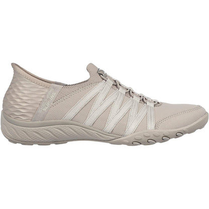 Women's Wide Fit Skechers 100593 Breathe Easy Roll With Me Shoes - Taupe
