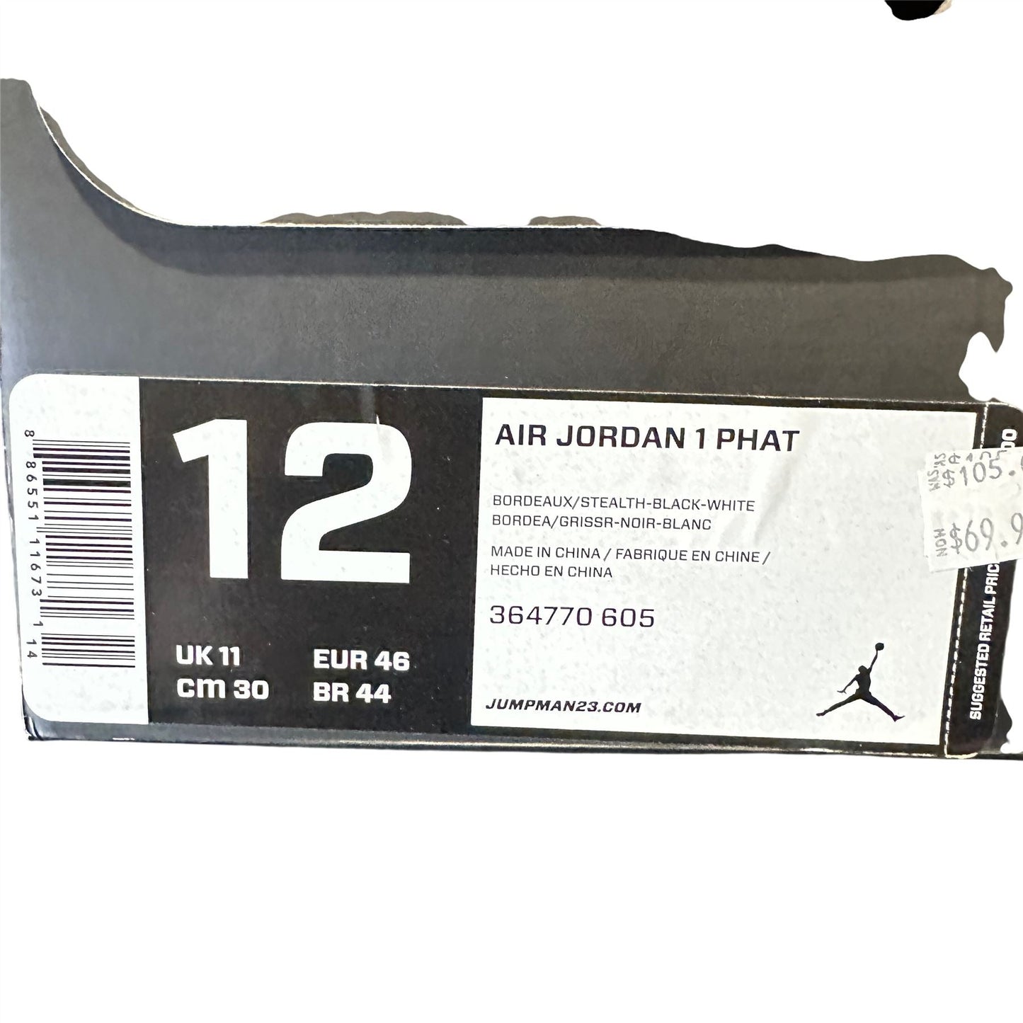Jordan 1 Phat Bordeaux Black White Mens Athletic Sneaker