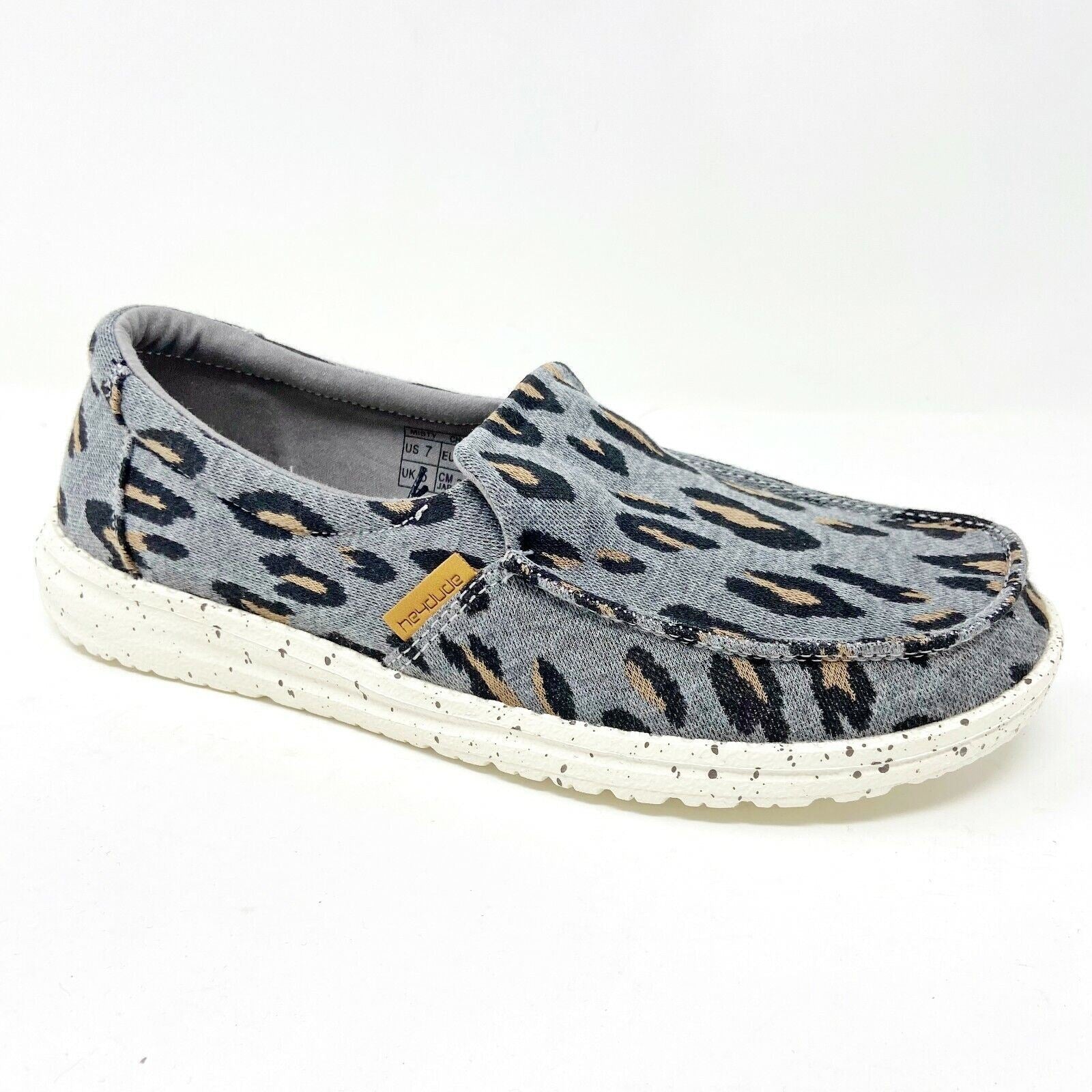 Hey Dude Womens Misty Charcoal Cheetah Size 5 Slip On Walking Shoes