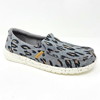Hey Dude Womens Misty Charcoal Cheetah Size 5 Slip On Walking Shoes