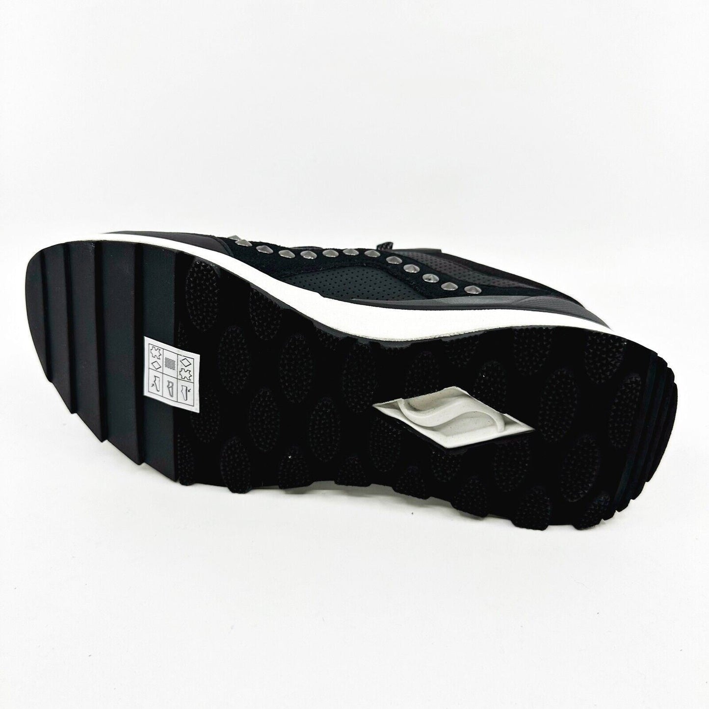 Skechers Sunny Street Leatheret Black Gray Womens Comfort Athletic Sneakers